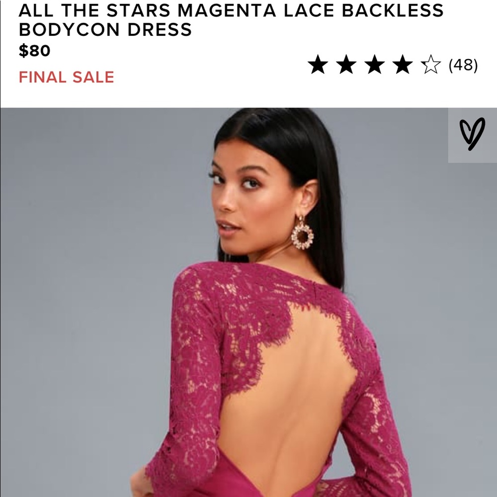 Lulus Magenta Lace Backless Bodycon Dress, xs
